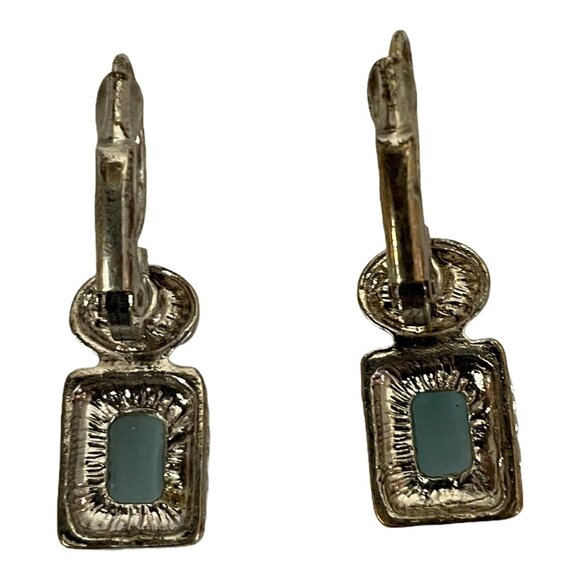 Vintage Women Silver Drop Earrings With Blue & Aqua Stones Leverback Closures - Picture 4 of 6